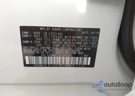 2019 Subaru Ascent Limited из США, поврежденный, VIN 4S4WMALD7K3486743